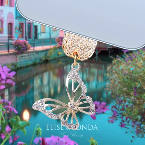 Vista 2 de ELISE & FONDA CP625 Puerto de carga USB de cristal anti polvo enchufe pequeño mariposa teléfono encanto para iPhone 13/12/11/XS MAX/XR/X/8