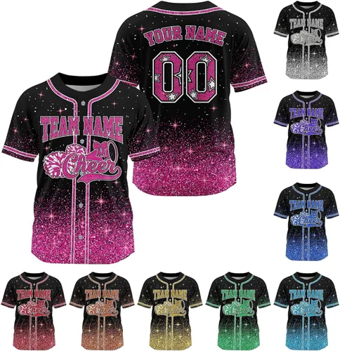Vista 14 de Camiseta de béisbol de uniforme de animadora personalizada, camiseta de animadora para niñas, mujeres, jóvenes, niños, camiseta con purpurina