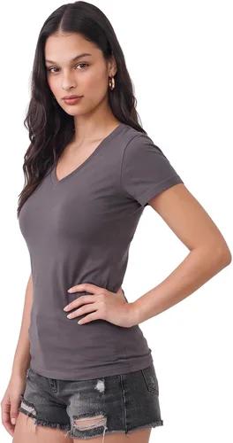 Vista 49 de Emmalise Camiseta de manga corta para mujer, cuello en V, tallas junior y plus