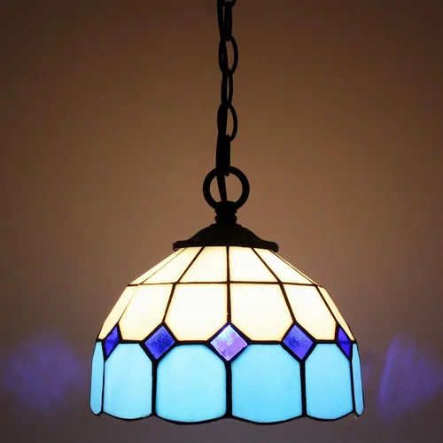 Vista 9 de Lámpara Colgante Pequeña Tiffany de Vidrio Emplomado con Enchufe, Lámpara Colgante de 8 Pulgadas de Altura Ajustable, Accesorio de Araña Colgante