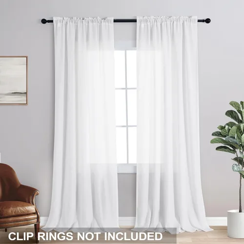Vista 41 de KOUFALL Juego de 2 cortinas de puerta francesa, cortinas de lino para puerta/ventana, cortina transparente boho para cristal lateral delantero