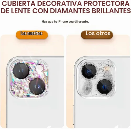 Vista 4 de Protector de lente de cámara con diamantes brillantes para iPhone 13 y iPhone 13 mini, cubierta de cámara con gemas de metal con purpurina