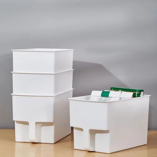 Vista 5 de Contenedores de almacenamiento para gabinete de cocina con asa, organizador apilable de plástico, organizador de almacenamiento de alimentos