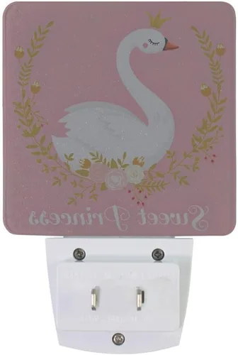 Vista 2 de Paquete de 2 lámparas LED de luz nocturna enchufables con impresión de princesa cisne con sensor de atardecer a amanecer para dormitorio, baño
