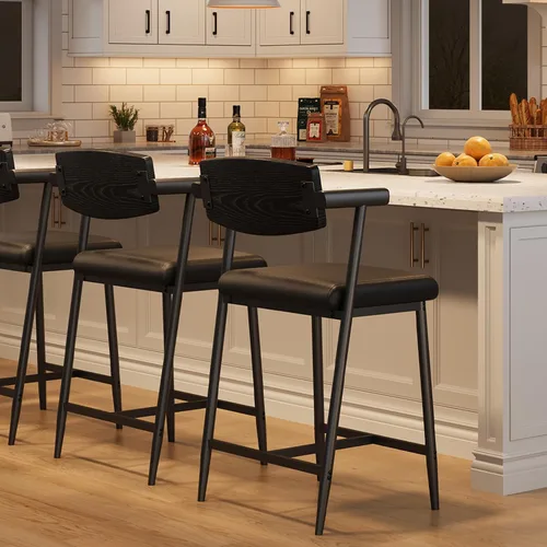 Vista 18 de IDEALHOUSE Juego de 2 taburetes de bar de altura de mostrador con brazos, taburetes de bar tapizados de 26 pulgadas con respaldo, asiento más ancho