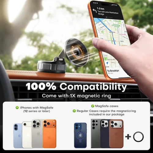 Vista 6 de Soporte de teléfono para automóvil, soporte magnético ajustable de 360° para automóvil, soporte de teléfono plegable con ventosa, soporte