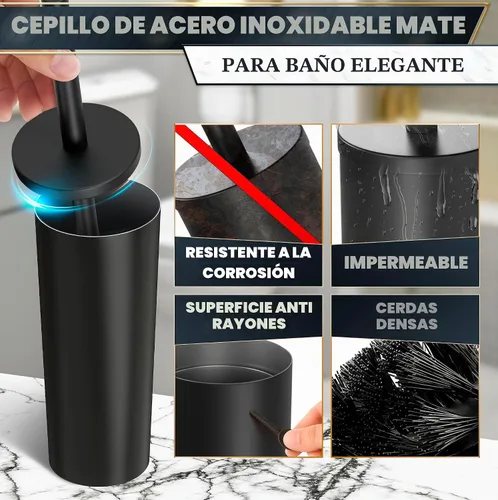 Vista 3 de Juego de escobilla y soporte de inodoro negro, cepillo limpiador de inodoro