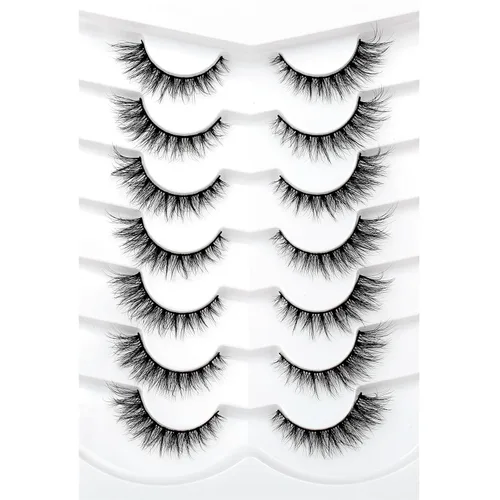 Vista 17 de Pooplunch - Pestañas postizas estilo ojo de gato, extensión de volumen 8D natural, finas, cortas, de visón sintético, tiras de pestañas postizas