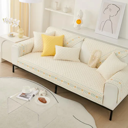 Vista 3 de vctops Funda acolchada de algodón para sofá, funda de sofá modular con bordado floral de granja, antideslizante, lavable, protector de muebles
