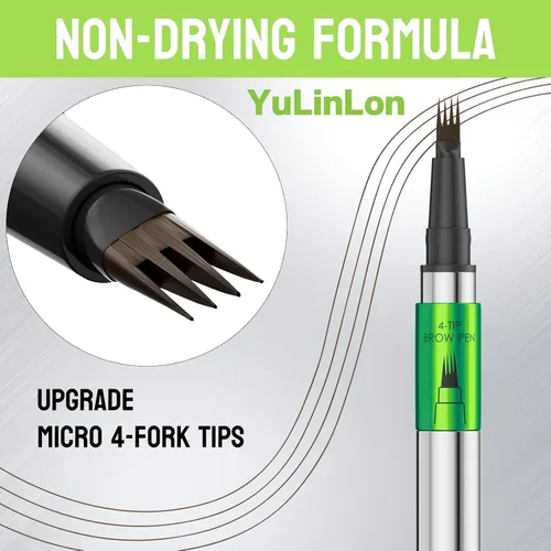 Vista 2 de Pluma líquida para cejas de 4 puntas, punta ultra fina, cejas, forro, barba, cabello (1# marrón claro)
