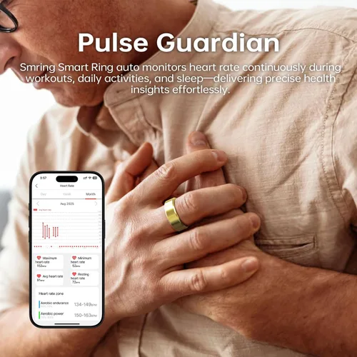 Vista 4 de Anillo inteligente Smring, anillo de seguimiento de fitness, monitor de frecuencia cardíaca rastreador de salud para mujeres/hombres, IP68—sin