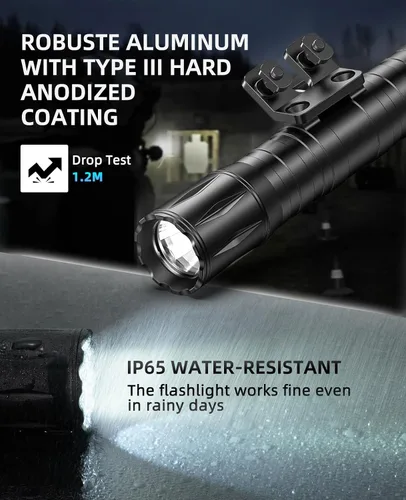 Vista 7 de EZshoot Linterna táctica de rifle de 1800 lúmenes con interruptor de presión, linterna táctica para rifle compatible con M-Rail, linterna de rifle
