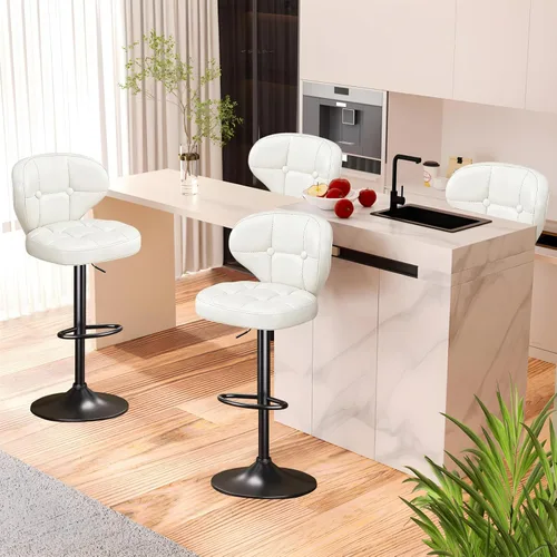 Vista 13 de Juego de 2 taburetes de bar, taburetes de bar giratorios ajustables con respaldo, sillas de bar de altura de mostrador con reposapiés, asiento Negro