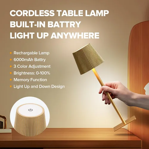 Vista 3 de LUTEC Paquete de 4 lámparas de mesa inalámbricas, lámpara de escritorio con batería recargable de 6000 mAh, dos alturas ajustables, impermeable