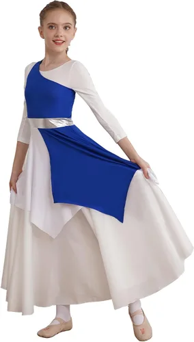 Vista 5 de YOOJOO Túnica de baile de alabanza asimétrica para niñas, vestido de baile lírico litúrgico de alabanza de bloque