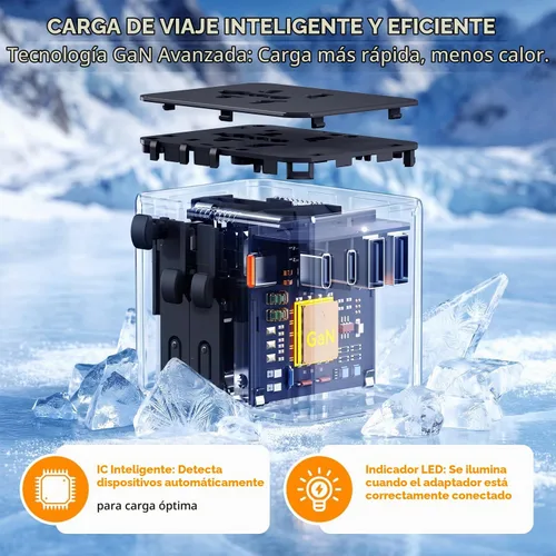 Vista 9 de Auxmir Adaptador de viaje universal, adaptador de enchufe de viaje de carga rápida PD de 45 W Negro