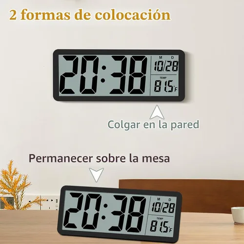Vista 3 de Reloj de Pared LCD Digital Fácil de Configurar, Pantalla LCD de 8.5 Pulgadas con Pantalla de Hora/Fecha/Temperatura, Reloj de Escritorio Digital