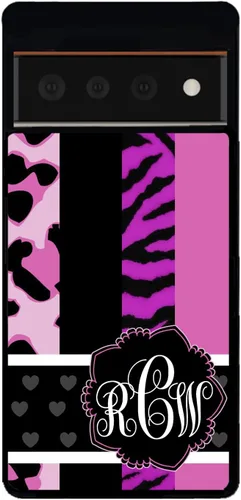 Vista 5 de Funda de goma negra con monograma de cebra de leopardo animal compatible con Google Pixel 10, 10 Pro, 10 Pro XL, 9a, 9 Pro, Pixel 9, Pixel 9 Pro XL