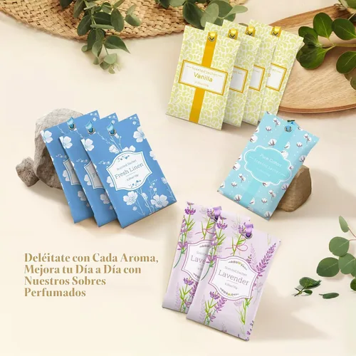 Vista 4 de SCENTORINI Bolsitas para Cajones y Armarios, Bolsitas Larga Duración, Paquete de 16, Guardarropas, Lavanda Lino Vainilla Algodón, Saquito de beige 1