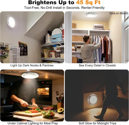 Vista 5 de Luz con sensor de movimiento a pilas para interiores, 6.3 pulgadas, 210 lm, 6000 K blanco frío, inalámbrico adhesivo o montaje de tornillo