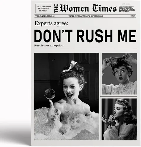 Vista 17 de Arte de pared de periódico de moda para niña, blanco y negro, decoración de pared de periódico estético retro, arte de pared feminista, póster