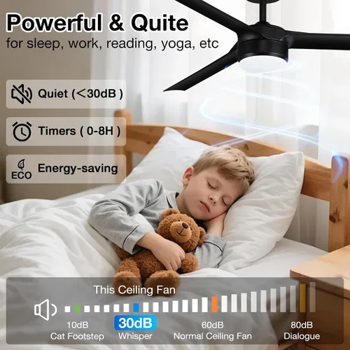 Vista 7 de cumilo Ventiladores de techo inteligentes de 52 pulgadas con luz y control remoto, luces LED regulables, motor de CC silencioso, control a través