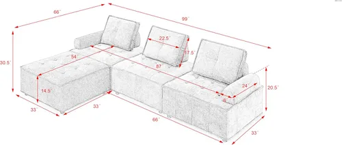 Vista 53 de Quarte Sofá seccional en forma de U, sofá modular con dos asientos individuales, dos sillas, combinación de bricolaje, tela de hilo en bucle Beige/5