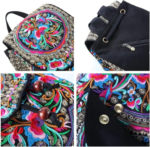 Vista 8 de Goodhan - Mochila de viaje para mujer, diseño clásico de bordado étnico
