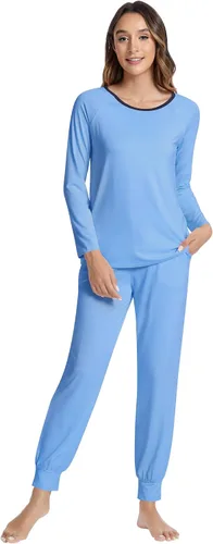 Vista 50 de NACHILA Women's Pajamas Set-Viscose Made from Bamboo, Long Sleeve Sleepwear Top with Pants Comfy Pajama Soft 2 Piece Pjs B-aqua Green
