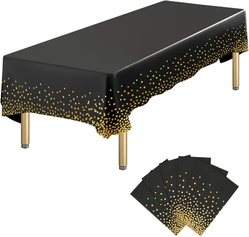 Vista 14 de Paquete de 4 manteles de plástico desechables azules y dorados para mesa rectangular, manteles desechables de 54 x 108 pulgadas, manteles