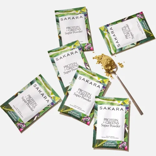 Vista 3 de SAKARA Protein + Greens Super Powder - 30 porciones, mezcla orgánica a base de plantas con cáñamo, calabaza, proteína de guisante, pasto de trigo