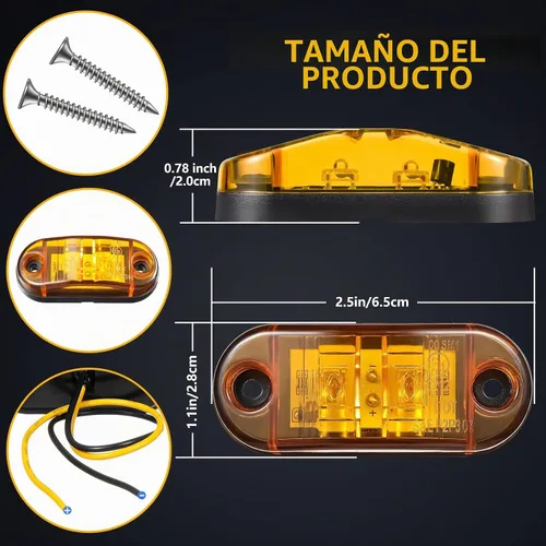 Vista 2 de Tallew 10 luces LED de remolque de 2.5 pulgadas, 2 diodos, impermeables, LED, marcador lateral, señal ovalada, luces de circulación para camión Ámbar
