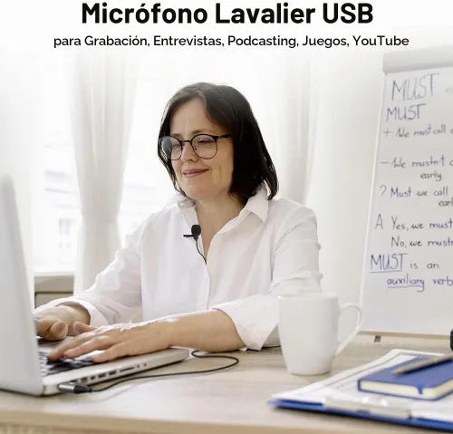 Vista 6 de MAONO Micrófono USB Lavalier, 192KHZ/24BIT Enchufa y usa Omnidireccional Micrófono de solapa Clip de collar de camisa para PC, computadora, Mac