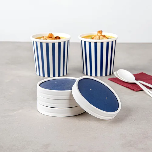 Vista 3 de Restaurantware Bio Tek - Tapas para sopa de papel azul, 200 desechables, 12 onzas, redondas, estilo moderno, herméticas, se venden por separado
