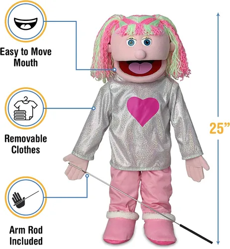 Vista 3 de Títere estilo ventrílocuo de 25 in Kimmie, color rosa chica, cuerpo entero