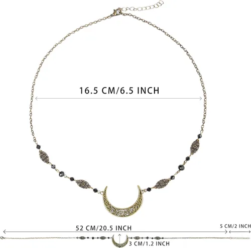 Vista 2 de WOVOWOVO Cadena de cabeza de luna creciente bohemia para mujeres y niñas, de cristal, Halloween, cosplay, diadema para la frente, cadenas circulares
