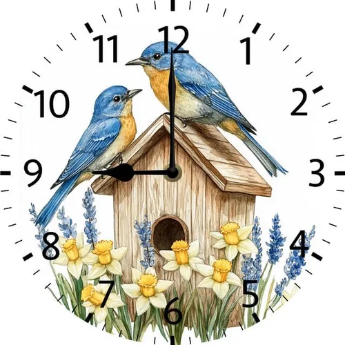 Vista 8 de Reloj de pared de pájaro para decoración de pared, funciona con pilas, sin tictac, silencioso, de cuarzo, analógico, rústico, estilo rural, redondo