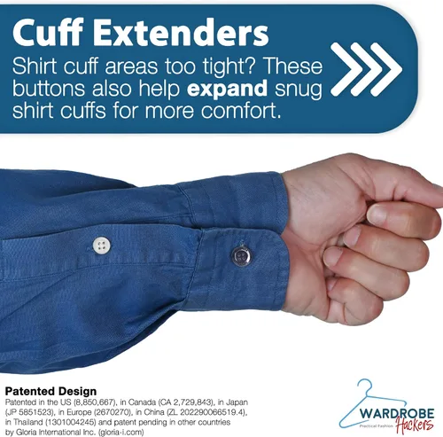 Vista 8 de Wardrobe Hackers Collar Extenders for Mens Shirts (Soft Elastic) Tight Neck Collar Relief - Expander Buttons for Dress Shirts
