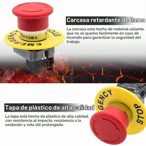 Vista 3 de Paquete de 1 botón de parada de emergencia con cabeza de hongo rojo Self-Locking Clockwise Rotation Reset 1NC Switch, with A Warning Ring Ith