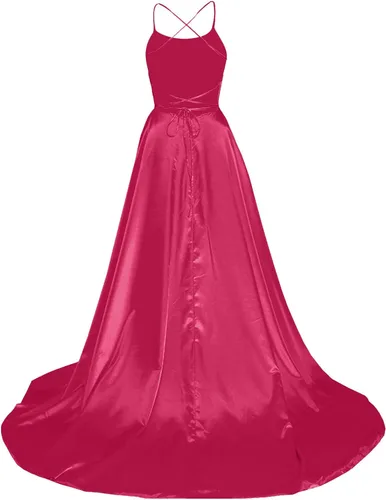 Vista 2 de Vestidos para mujer 2022 con tirantes delgados de satén entrecruzados sin espalda, vestido largo acampanado con dobladillo dividido lateral