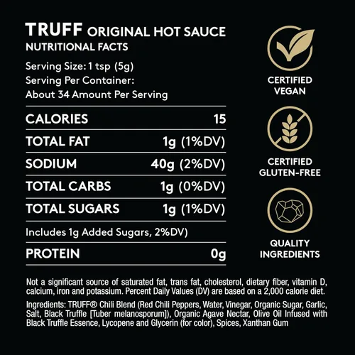 Vista 2 de TRUFF - Salsa picante gourmet con chiles maduros, trufa negra, néctar de agave orgánico, una experiencia de sabor ultra única en una botella de 6