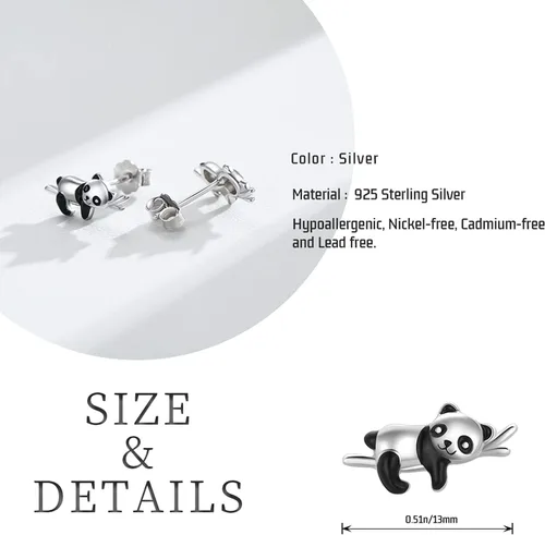 Vista 7 de Pendientes de animal de plata de ley 925 con diseño de pandakoalaperezoso, joyería de animales, regalo para mujeres y niñas, aretes hipoalergénicos