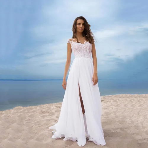 Vista 4 de Vestidos de novia para mujer, talla grande, vestido de novia para playa, boda, encaje, bohemio, suelto, acampanado, formal, vestido de noche