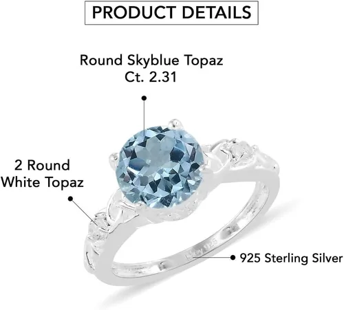 Vista 4 de Compra hermosos anillos de compromiso LC para mujer, piedra de topacio azul, plata de ley 925, piedra natal de amor, Metal, Topacio