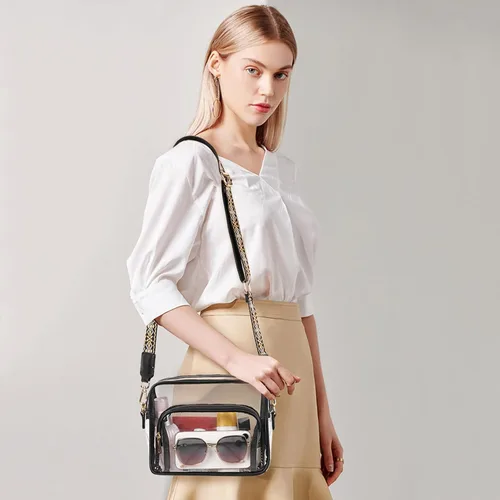 Vista 2 de SENDEFN Bolso transparente para mujer, bolsa transparente aprobada para estadios con bolsillo frontal para conciertos, deportes, festivales