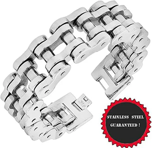 Vista 2 de Pulsera de cadena de eslabones para hombre, acero inoxidable, plata, 0.748 in de ancho