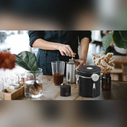 Vista 6 de Juego de recipientes de café molido con rastreador de fecha, válvula de CO2, tarro de viaje, recipiente de almacenamiento hermético de alimentos