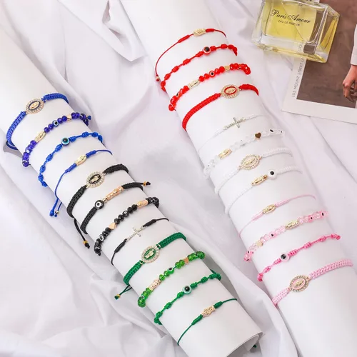 Vista 2 de BONITTER 2412 pulseras mexicanas de la Virgen María San Judas para las mujeres, cuerda roja, mal de ojo, cuentas verdes, tobilleras, joyería