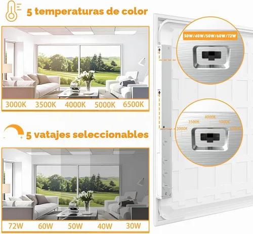 Vista 2 de OKQ - Lámpara LED de panel plano de 2 x 4 pulgadas, 5 CCT 3000K-6500K ajustables y 5 vatios seleccionables, 0-10 V regulable, luz de techo LED