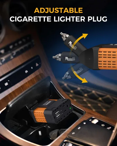 Vista 3 de Inversor de corriente para automóviles, de la marca Ampeak, de 12 V CC a 110 V CA, con puerto USB Pico de sobretensión de 200 W, 1 toma de CA, USB